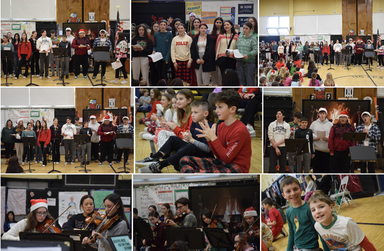 collage of photos of kids singing and playing instruments